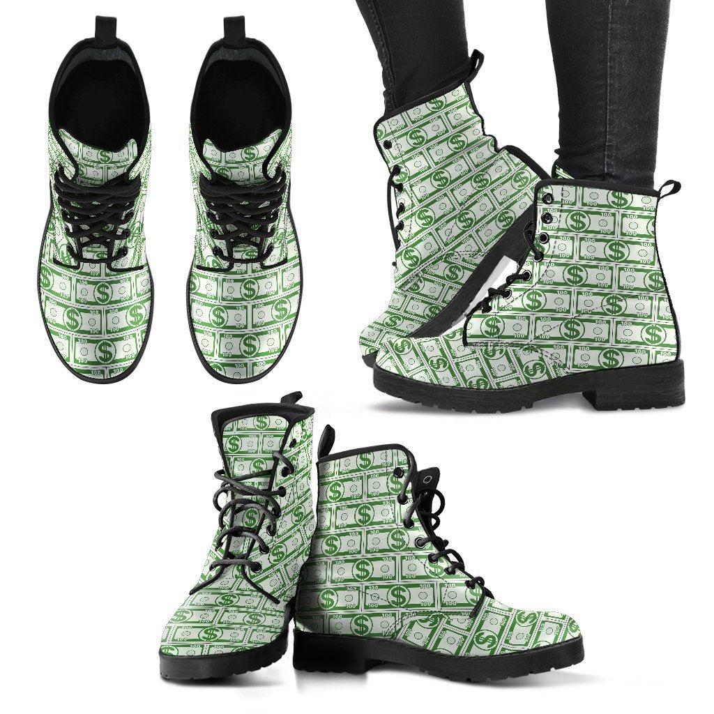 Dollar Money Print Pattern Men Women Leather Boots-grizzshop