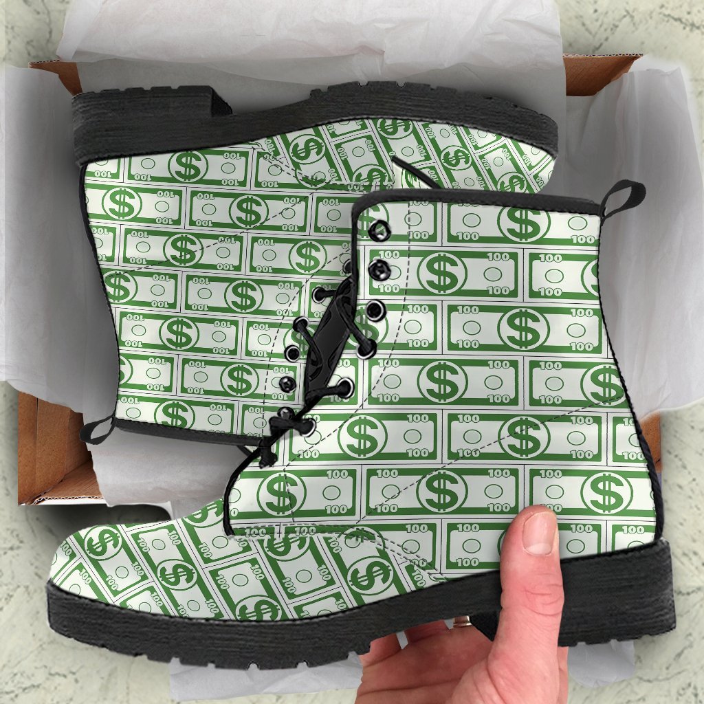 Dollar Money Print Pattern Men Women Leather Boots-grizzshop