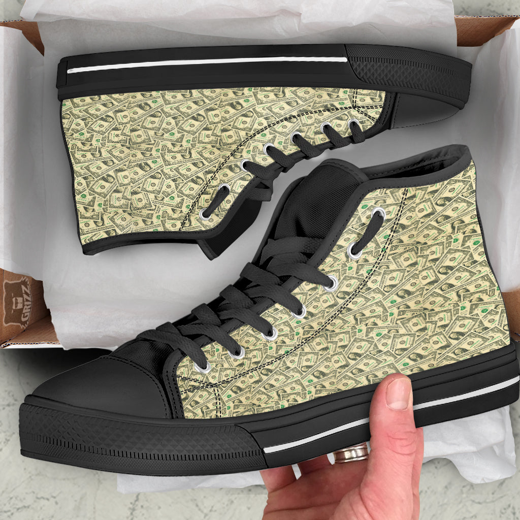 Dollars Vintagecolor Print Black High Top Shoes-grizzshop