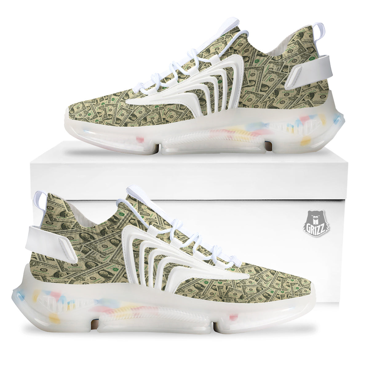 Dollars Vintagecolor Print White Gym Shoes-grizzshop