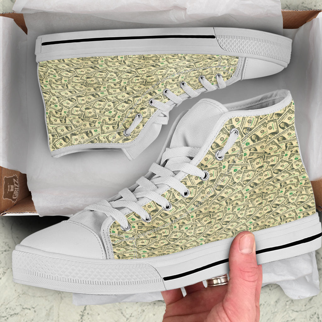 Dollars Vintagecolor Print White High Top Shoes-grizzshop