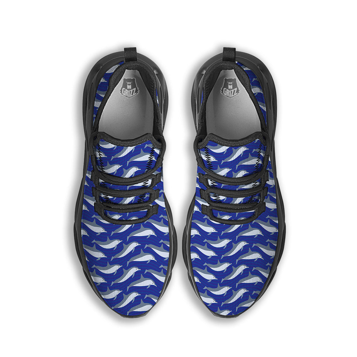 Dolphin And Waves Print Pattern Black Running Shoes-grizzshop