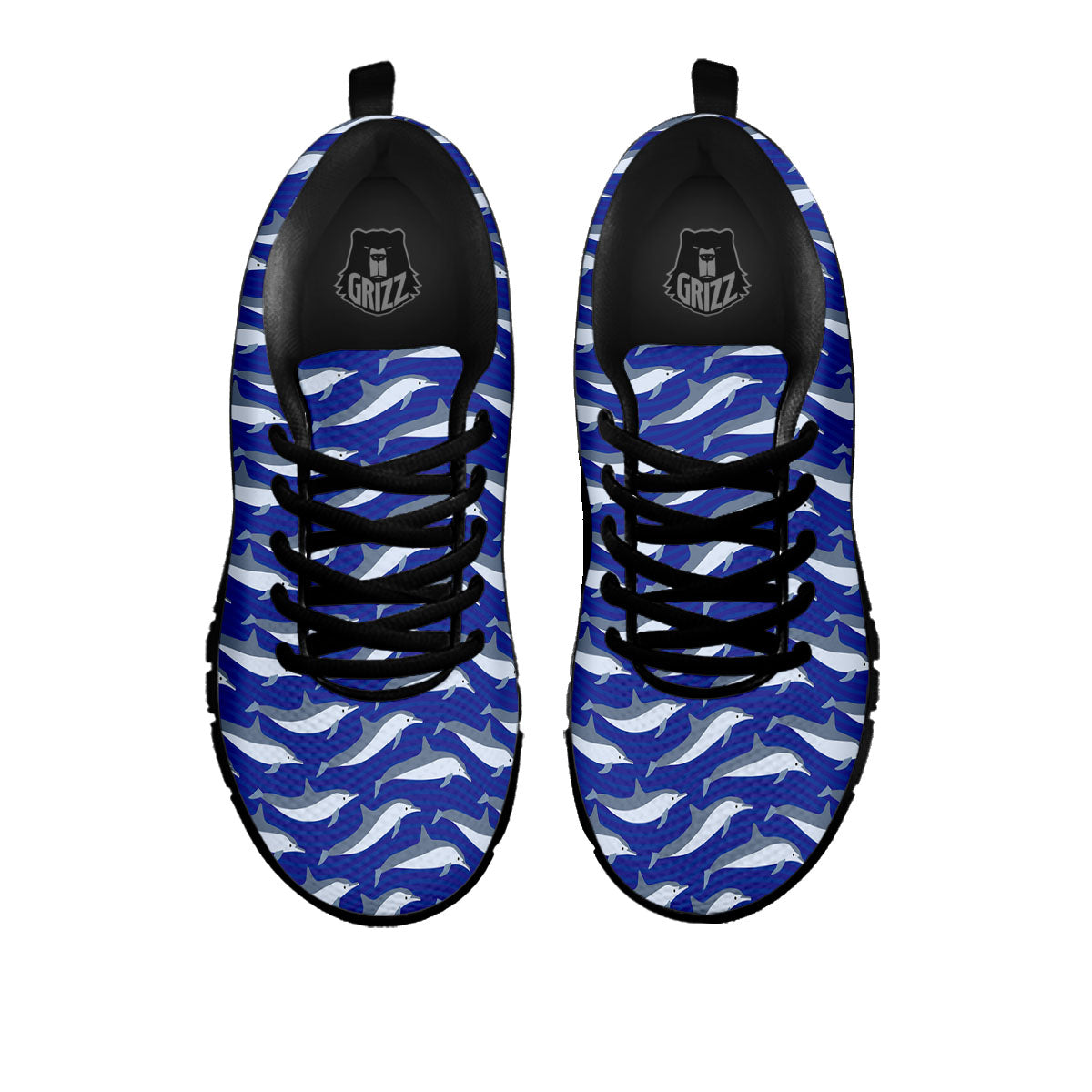 Dolphin And Waves Print Pattern Black Sneaker-grizzshop