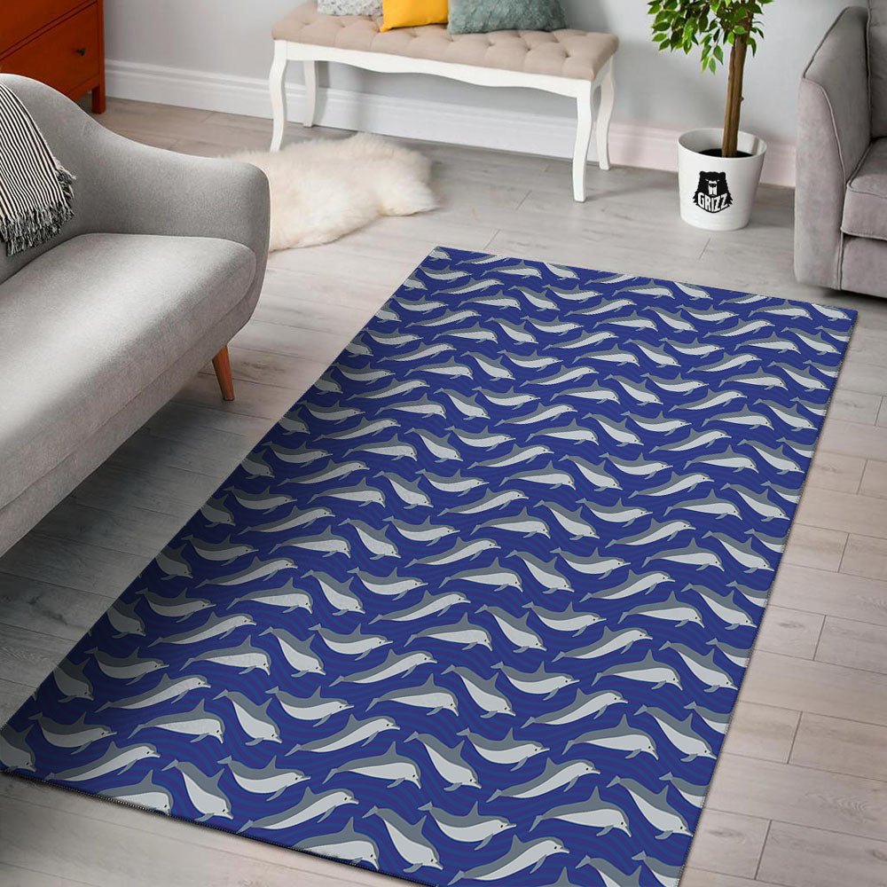 Dolphin And Waves Print Pattern Floor Mat-grizzshop