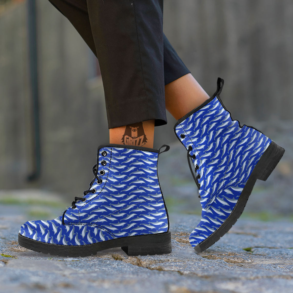 Dolphin And Waves Print Pattern Leather Boots-grizzshop