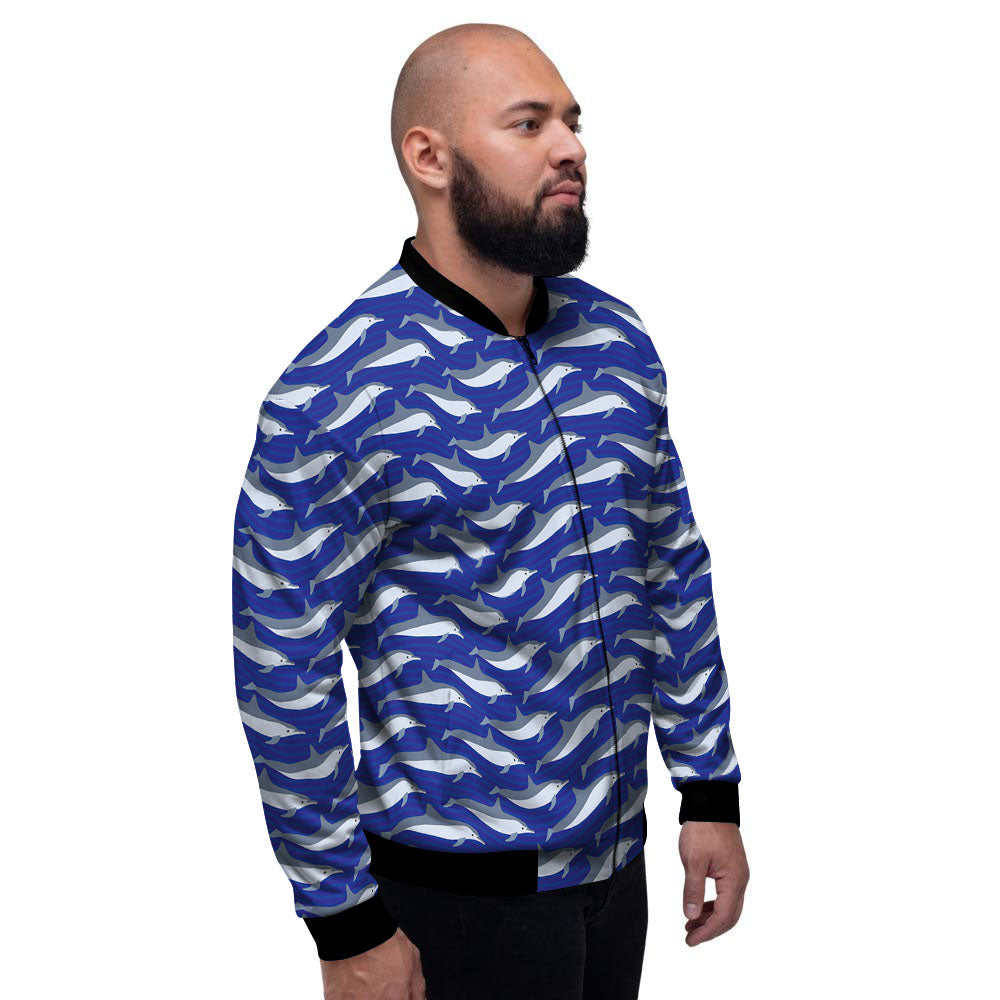 Dolphin And Waves Print Pattern Men's Bomber Jacket-grizzshop