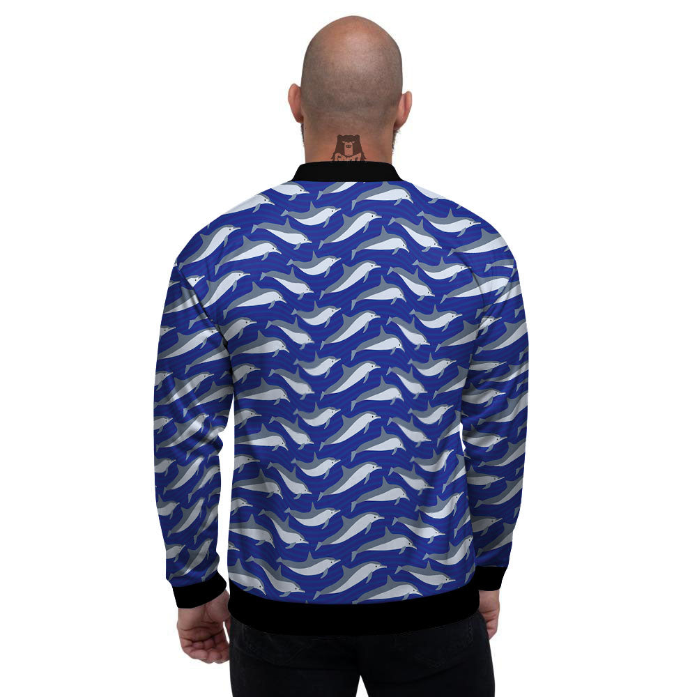 Dolphin And Waves Print Pattern Men's Bomber Jacket-grizzshop