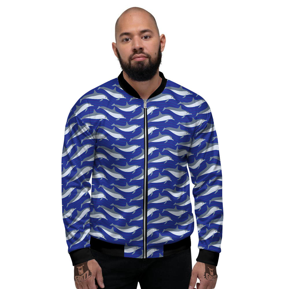 Dolphin And Waves Print Pattern Men's Bomber Jacket-grizzshop