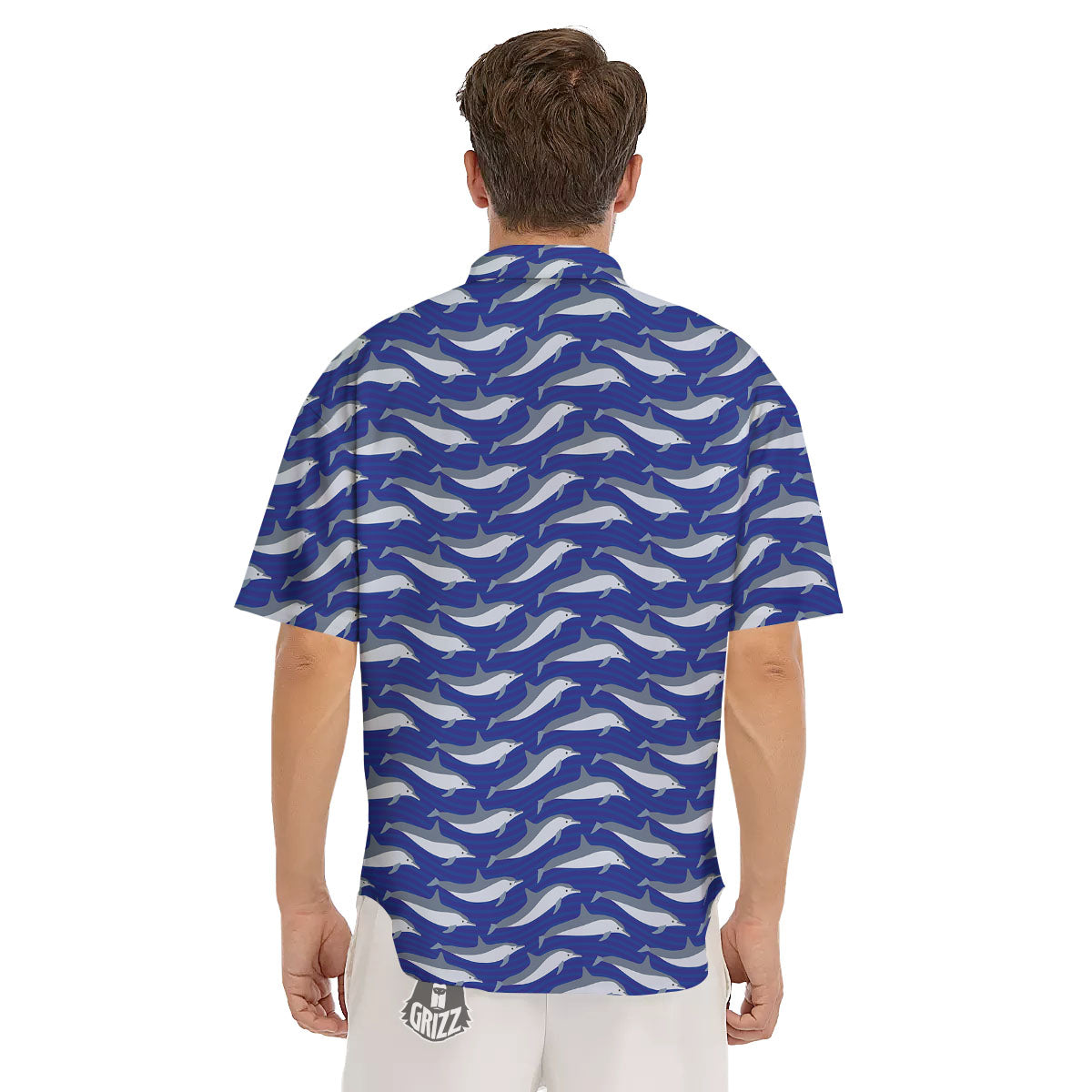 Dolphin And Waves Print Pattern Men's Short Sleeve Shirts-grizzshop