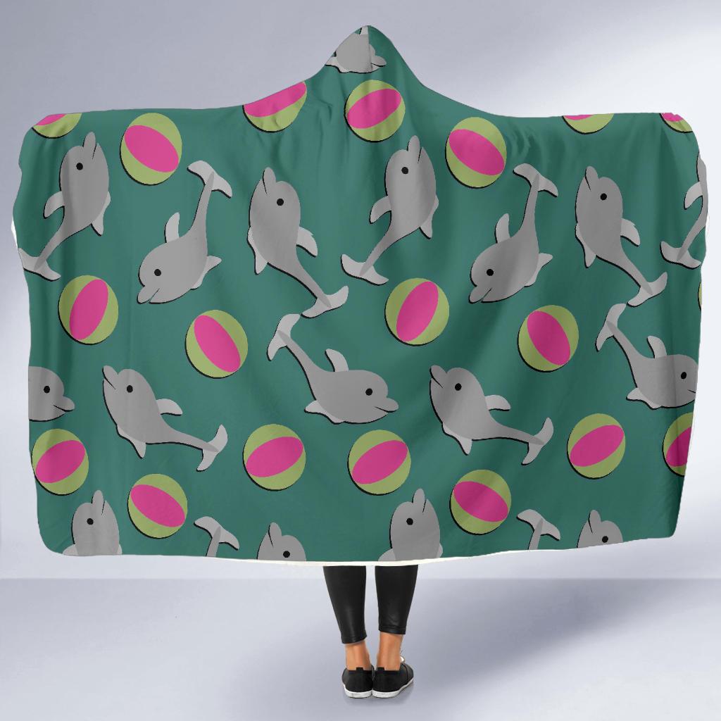 Dolphin Ball Pattern Print Hooded Blanket-grizzshop