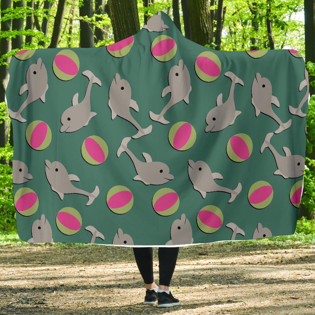 Dolphin Ball Pattern Print Hooded Blanket-grizzshop