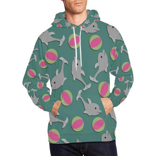 Dolphin Ball Pattern Print Men Pullover Hoodie-grizzshop