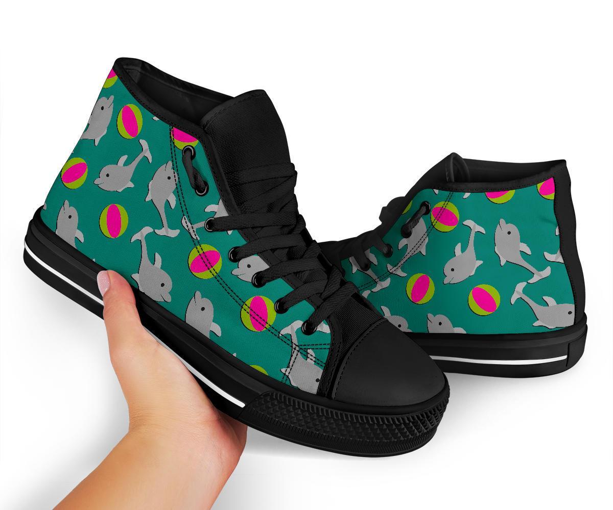 Dolphin Ball Pattern Print Men Women's High Top Shoes-grizzshop