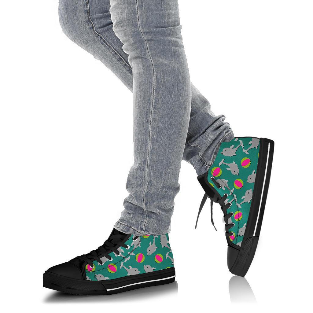 Dolphin Ball Pattern Print Men Women's High Top Shoes-grizzshop