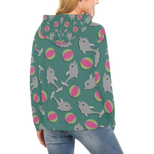 Dolphin Ball Pattern Print Women Pullover Hoodie-grizzshop