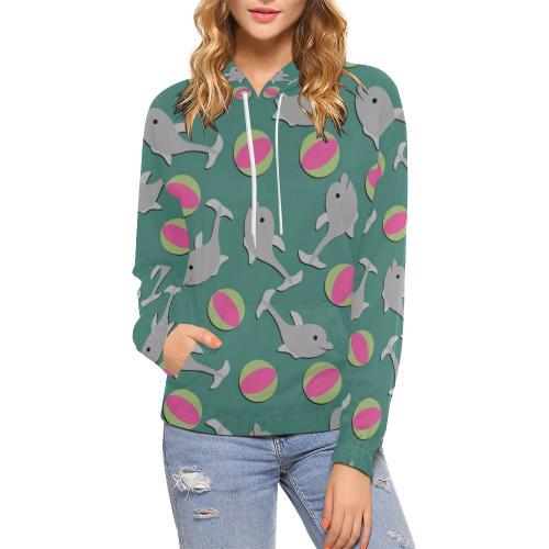 Dolphin Ball Pattern Print Women Pullover Hoodie-grizzshop