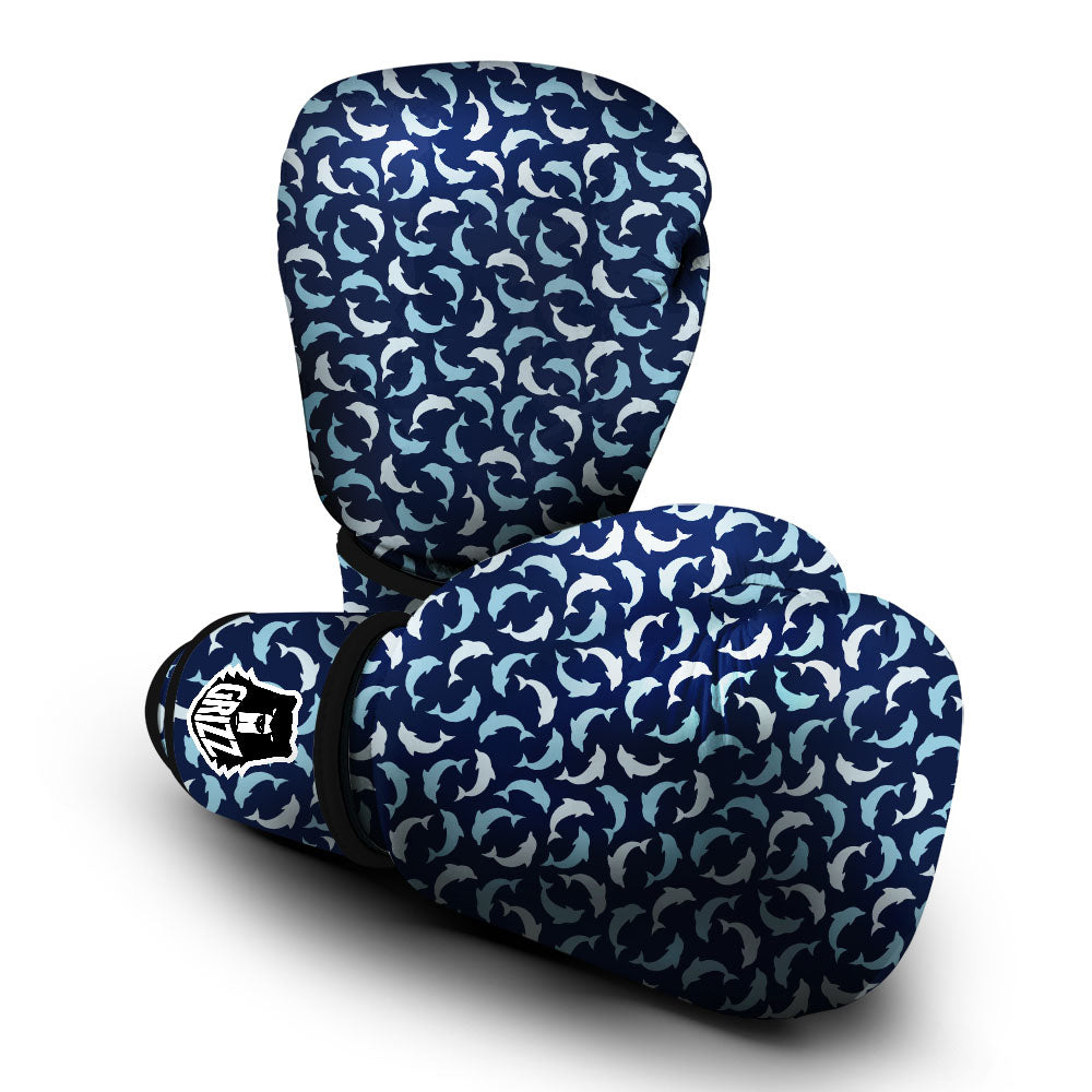 Dolphin Dark Blue Print Pattern Boxing Gloves-grizzshop