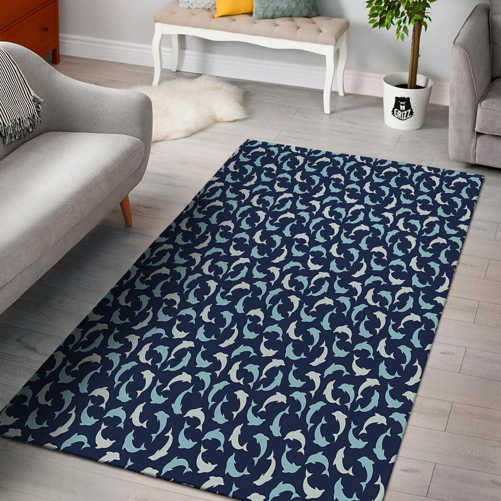 Dolphin Dark Blue Print Pattern Floor Mat-grizzshop