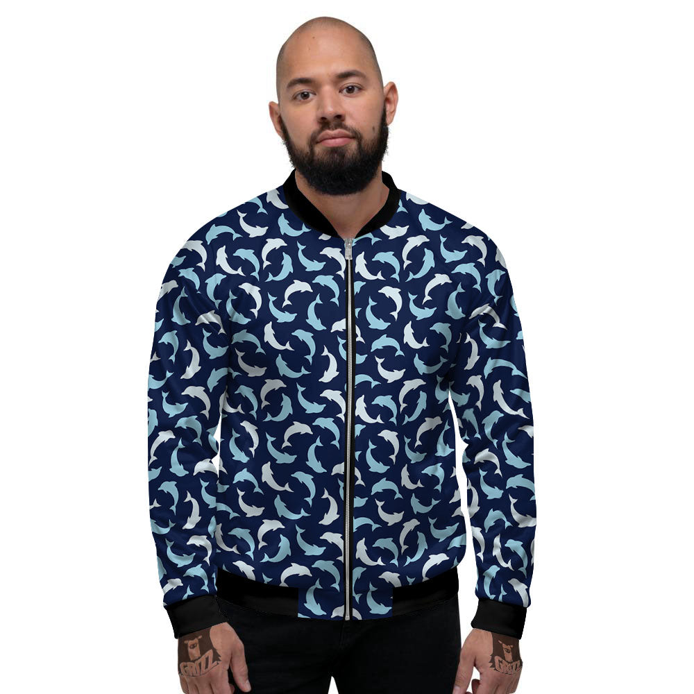 Dolphin Dark Blue Print Pattern Men's Bomber Jacket-grizzshop