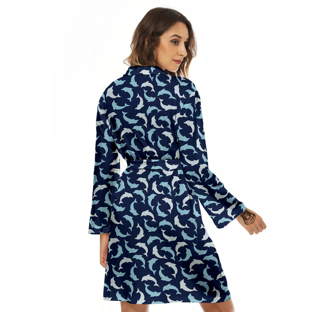 Dolphin Dark Blue Print Pattern Women's Robe-grizzshop