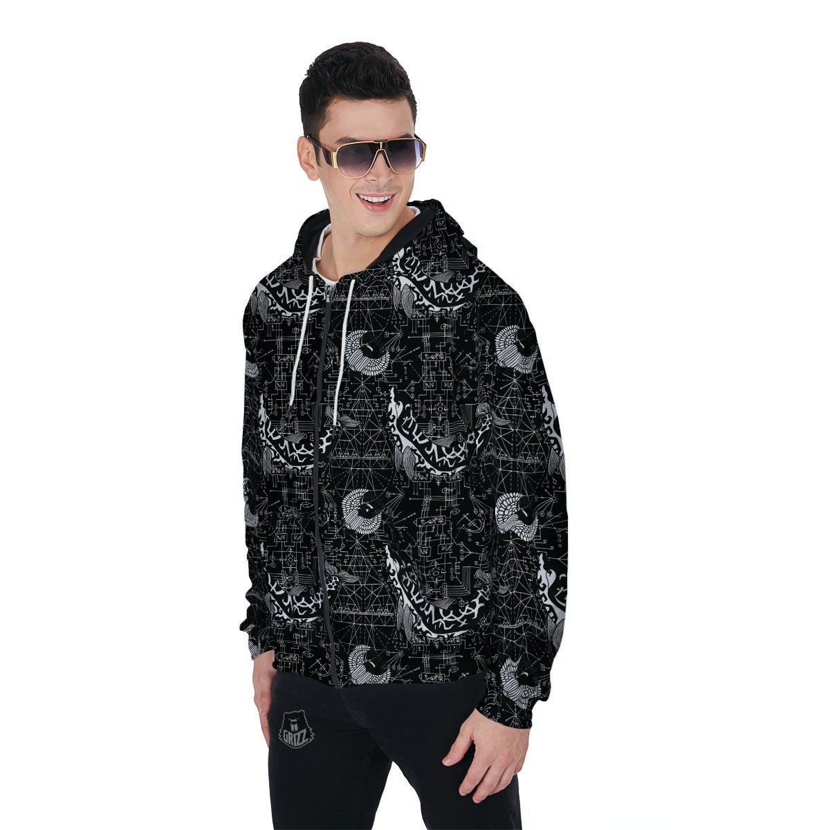 Dolphin Gothic Witch Men's Zip Up Hoodie-grizzshop