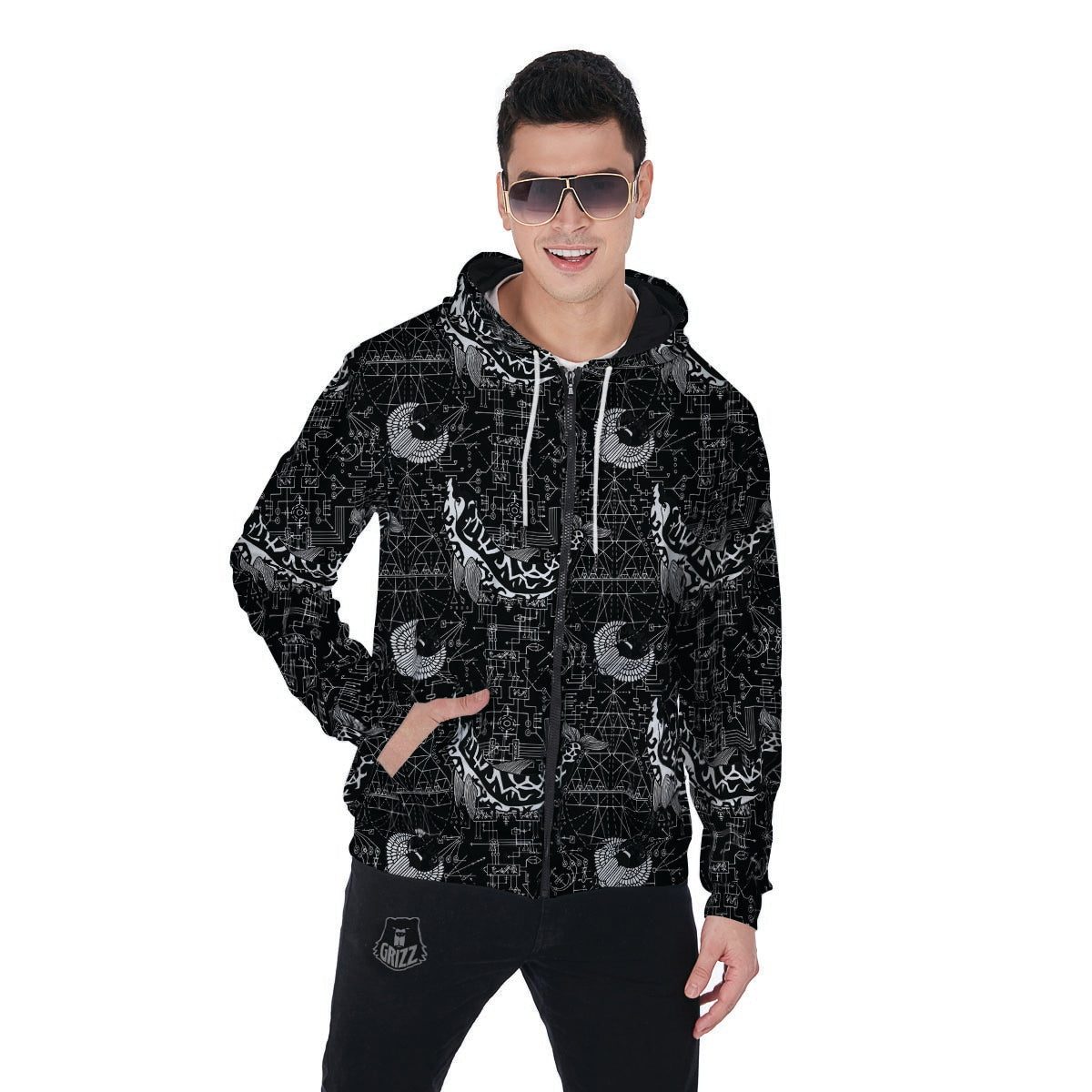 Dolphin Gothic Witch Men's Zip Up Hoodie-grizzshop