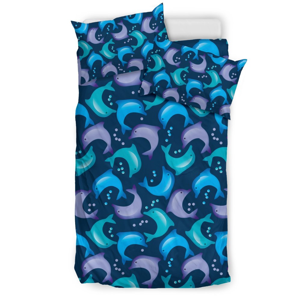 Dolphin Pattern Print Duvet Cover Bedding Set-grizzshop