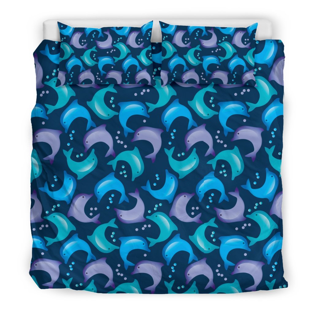 Dolphin Pattern Print Duvet Cover Bedding Set-grizzshop