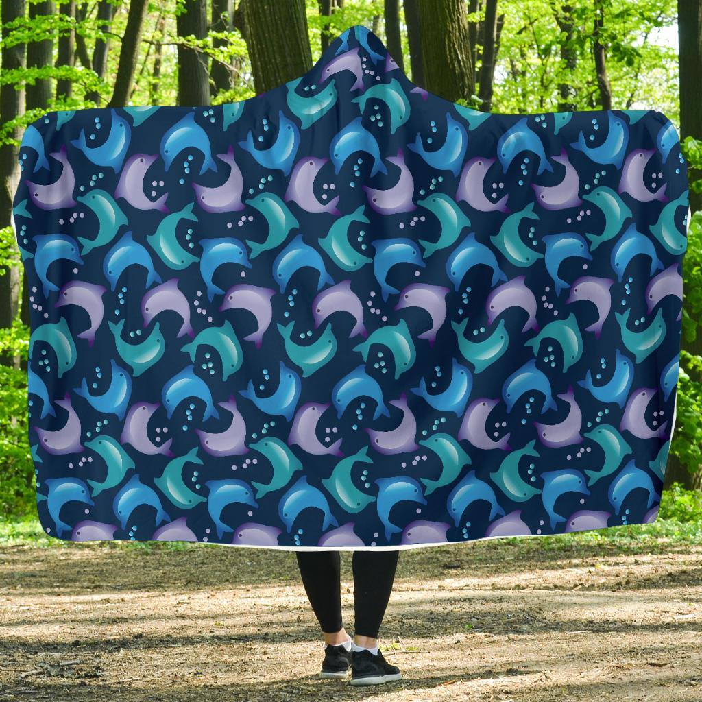 Dolphin Pattern Print Hooded Blanket-grizzshop