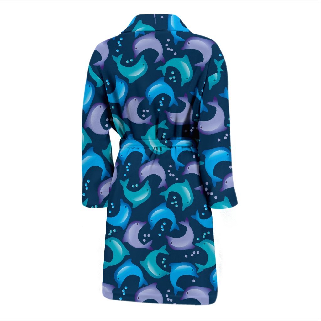 Dolphin Pattern Print Men Long Robe-grizzshop