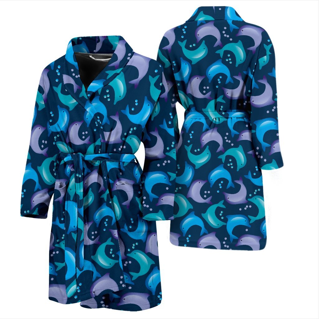 Dolphin Pattern Print Men Long Robe-grizzshop