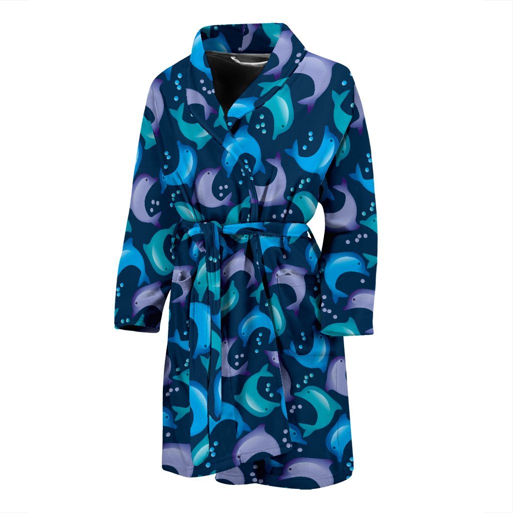 Dolphin Pattern Print Men Long Robe-grizzshop