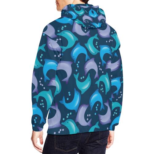 Dolphin Pattern Print Men Pullover Hoodie-grizzshop