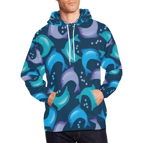 Dolphin Pattern Print Men Pullover Hoodie-grizzshop