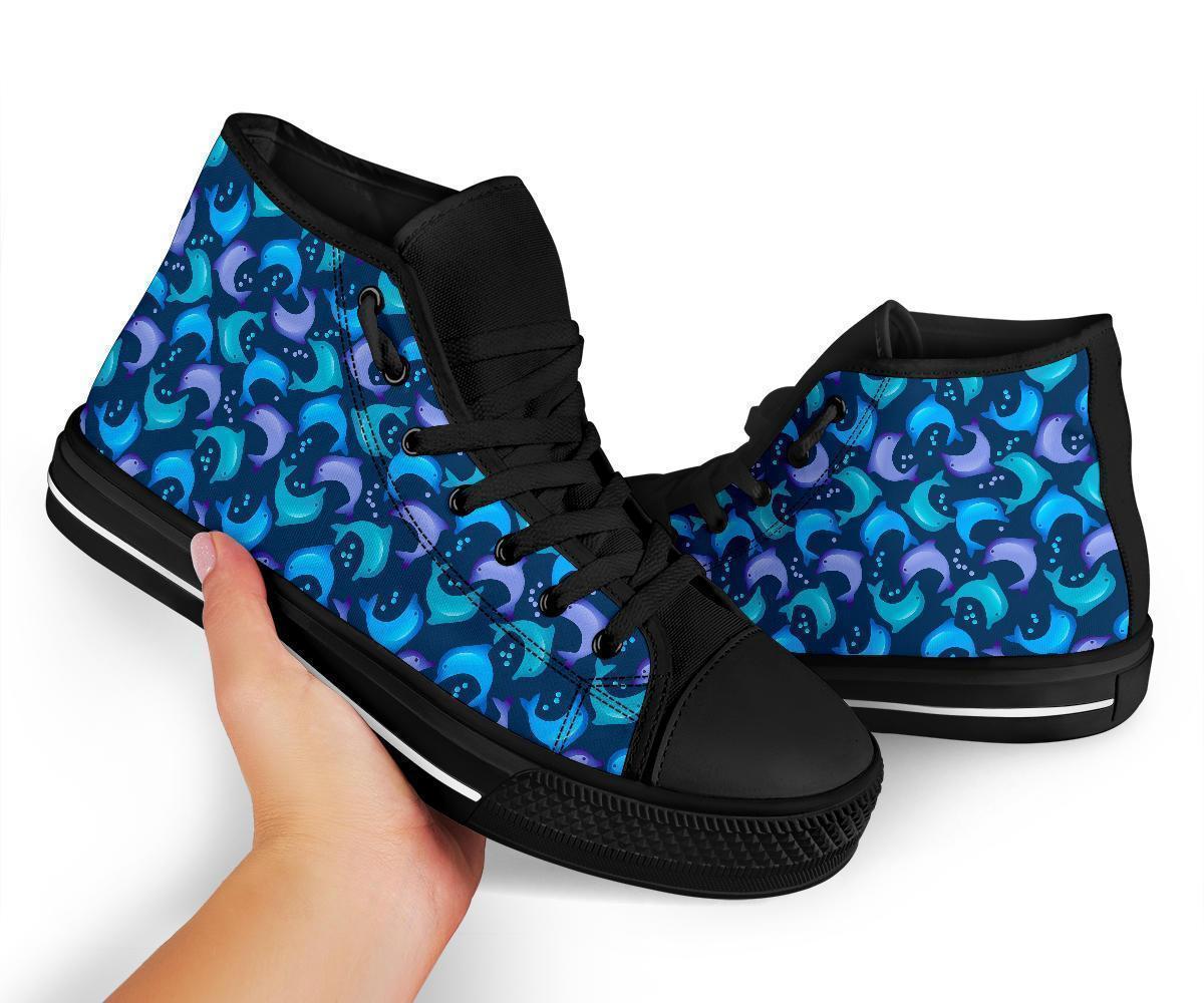 Dolphin Pattern Print Men Women's High Top Shoes-grizzshop