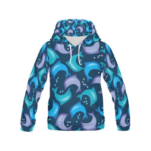 Dolphin Pattern Print Women Pullover Hoodie-grizzshop