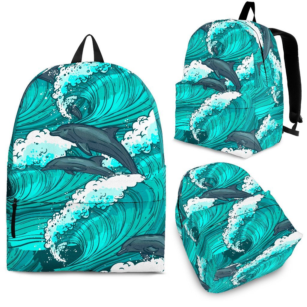 Dolphin Wave Pattern Print Backpack-grizzshop