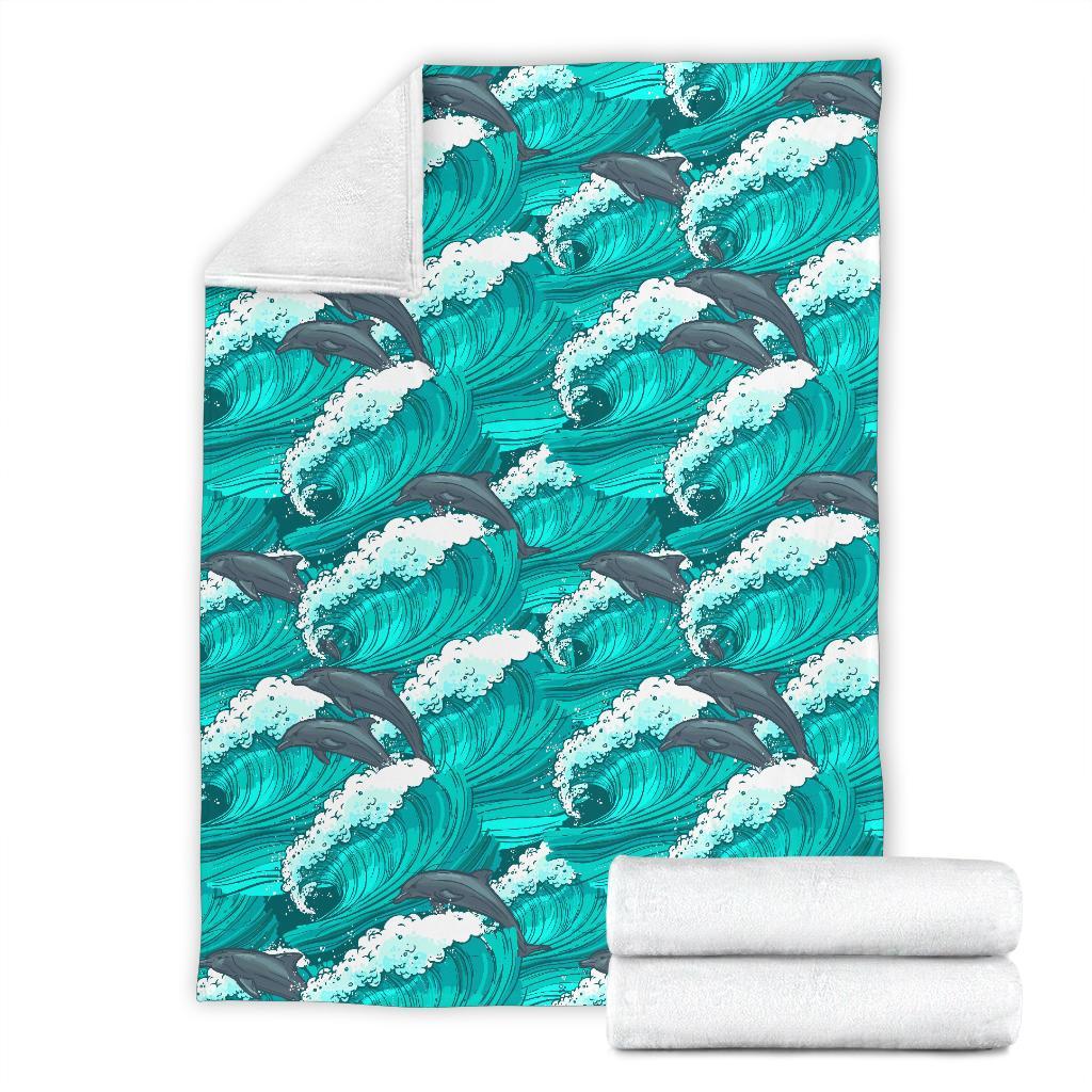 Dolphin Wave Pattern Print Blanket-grizzshop