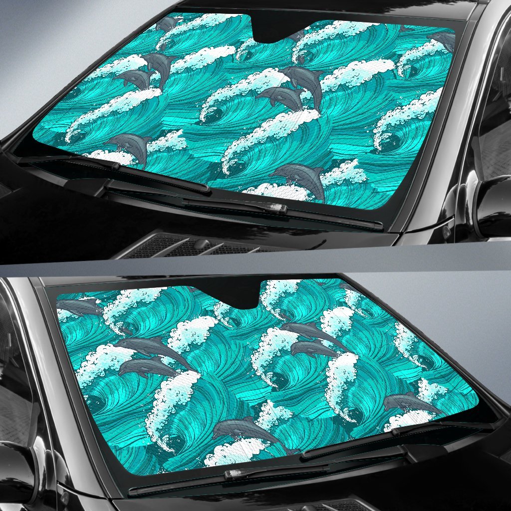 Dolphin Wave Pattern Print Car Sun Shade-grizzshop