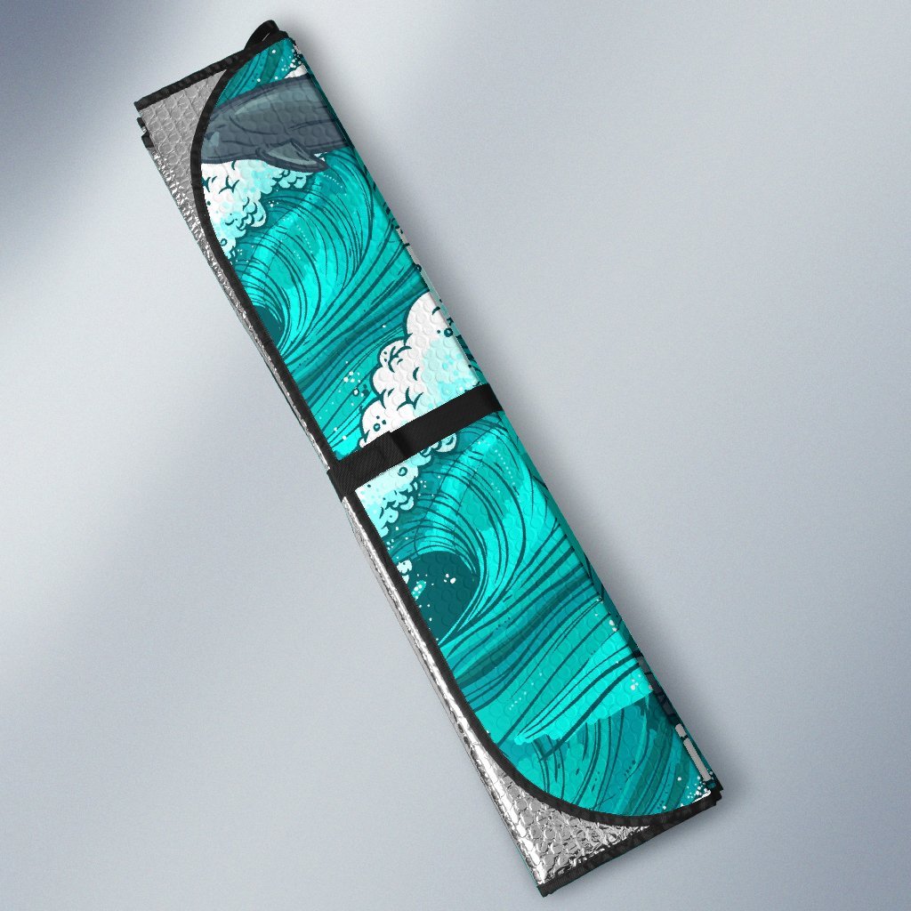 Dolphin Wave Pattern Print Car Sun Shade-grizzshop