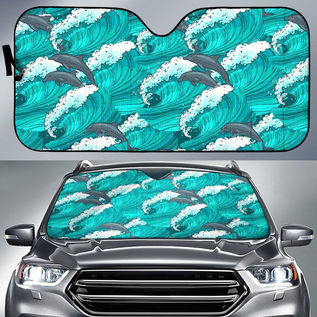 Dolphin Wave Pattern Print Car Sun Shade-grizzshop