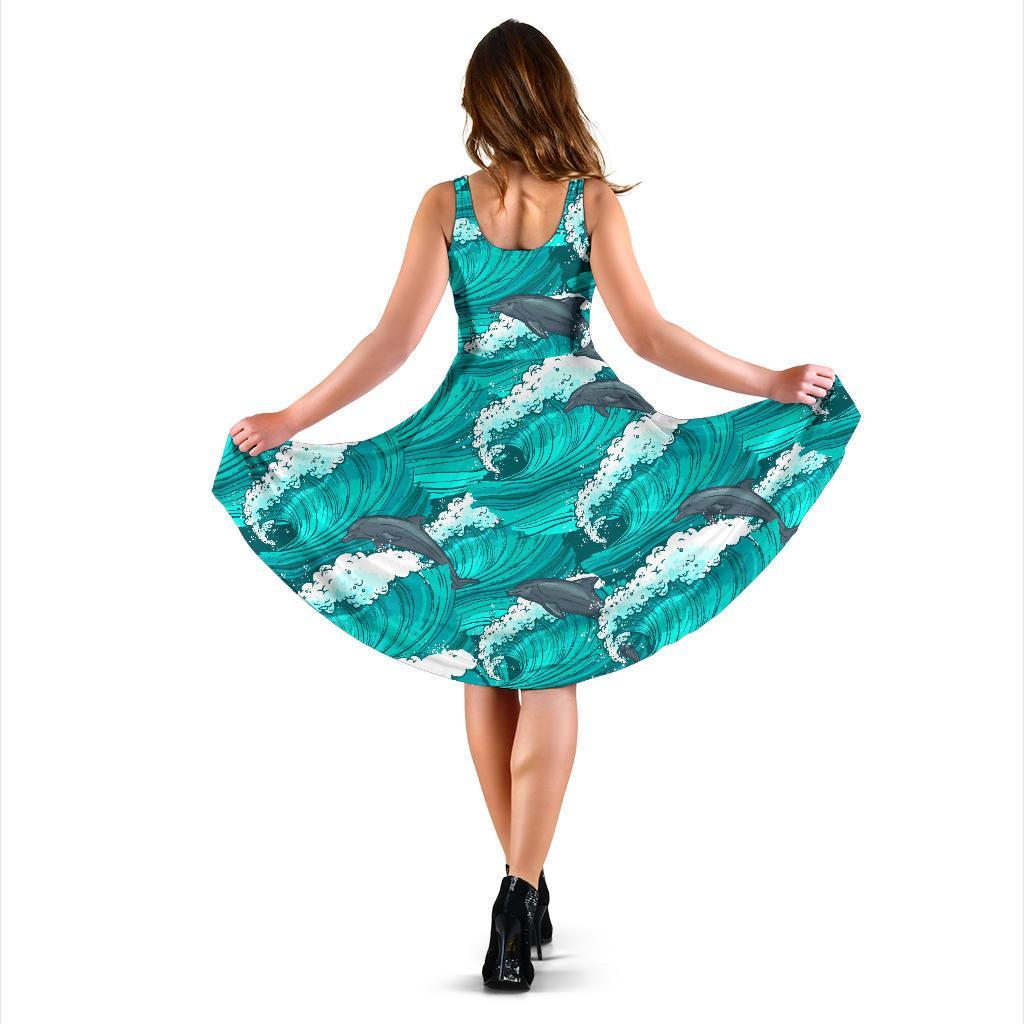 Dolphin Wave Pattern Print Dress-grizzshop