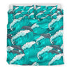 Dolphin Wave Pattern Print Duvet Cover Bedding Set-grizzshop