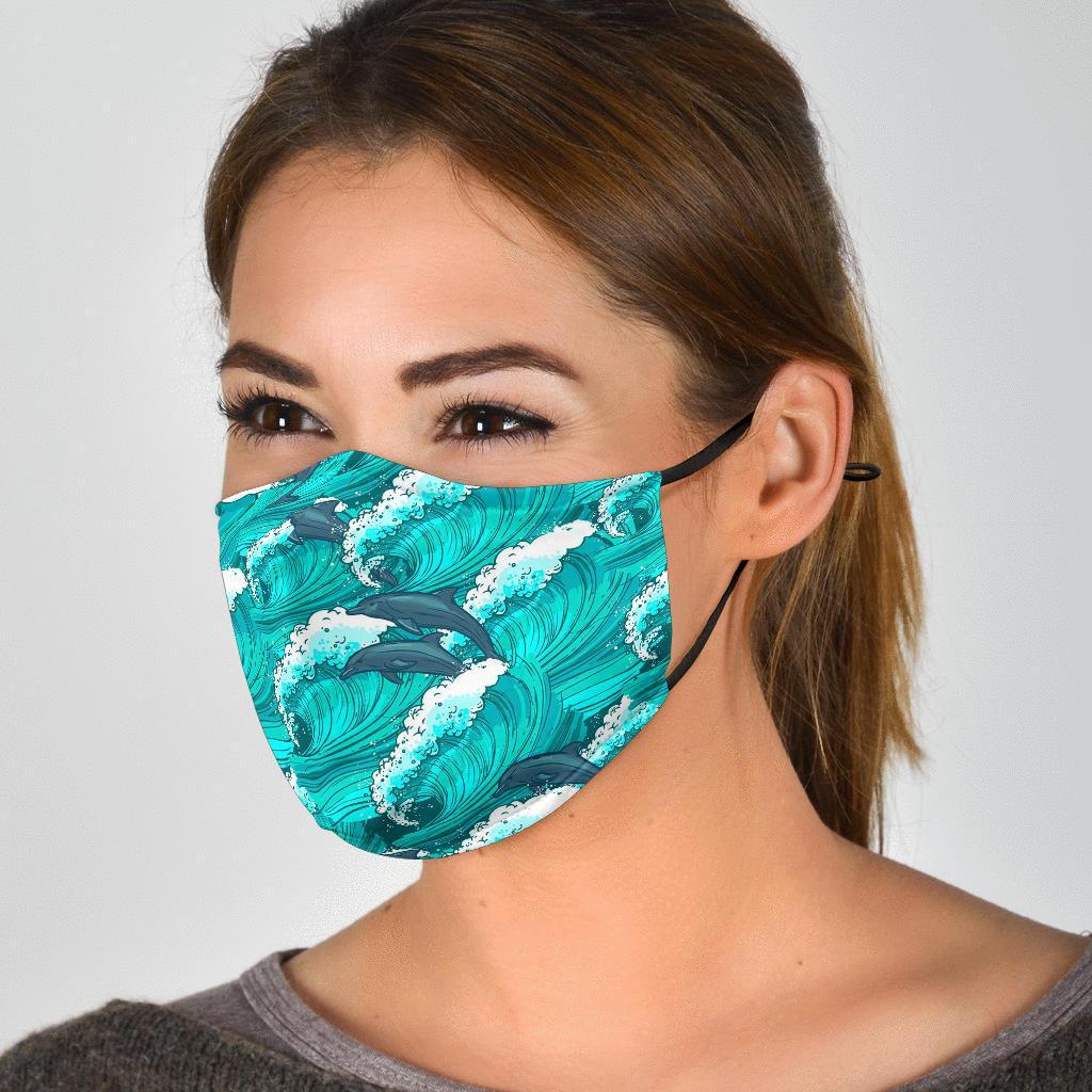 Dolphin Wave Pattern Print Face Mask-grizzshop