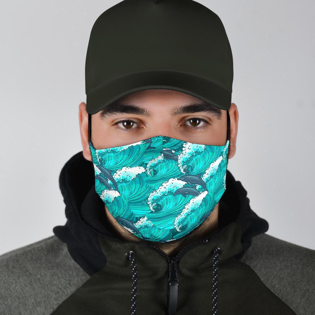 Dolphin Wave Pattern Print Face Mask-grizzshop