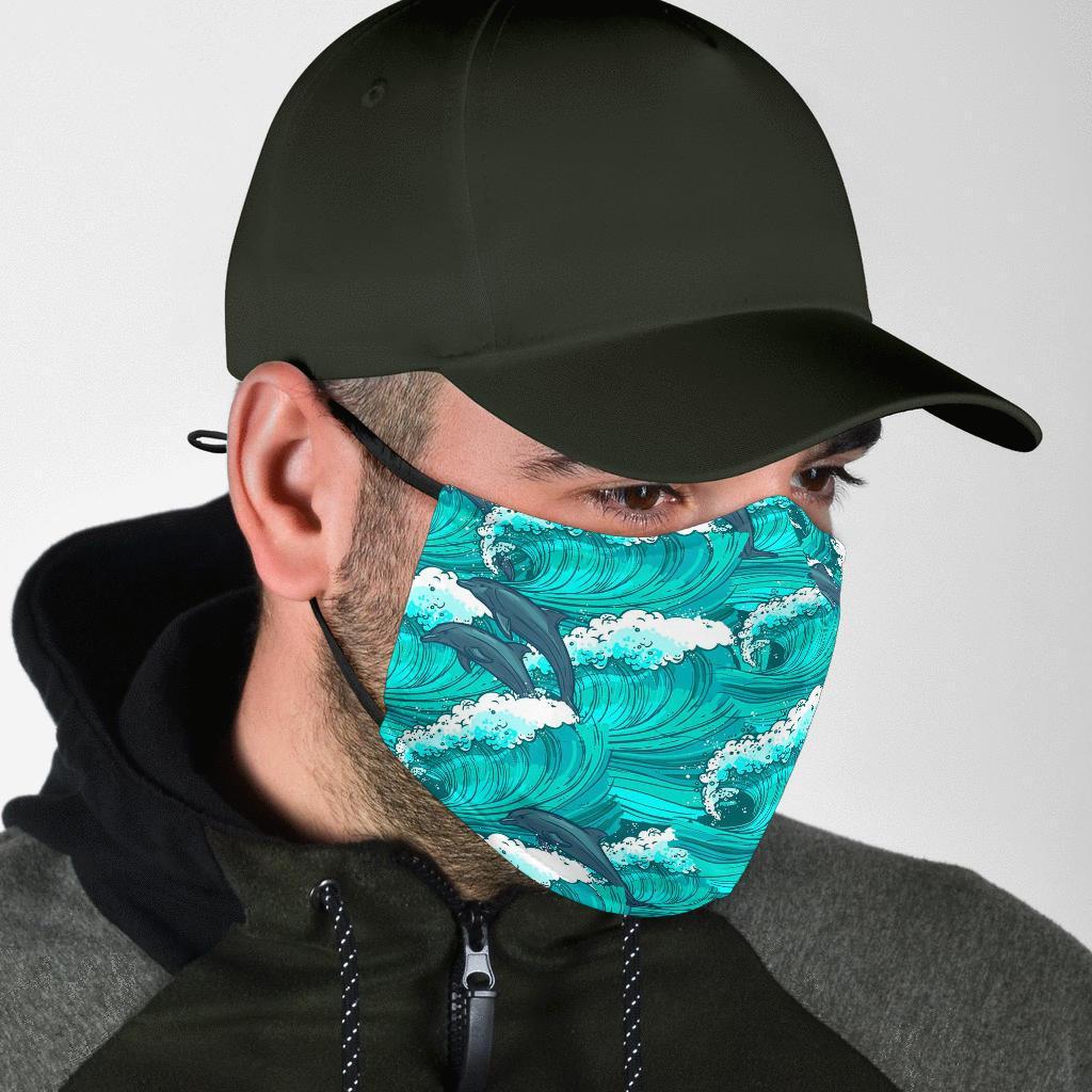 Dolphin Wave Pattern Print Face Mask-grizzshop