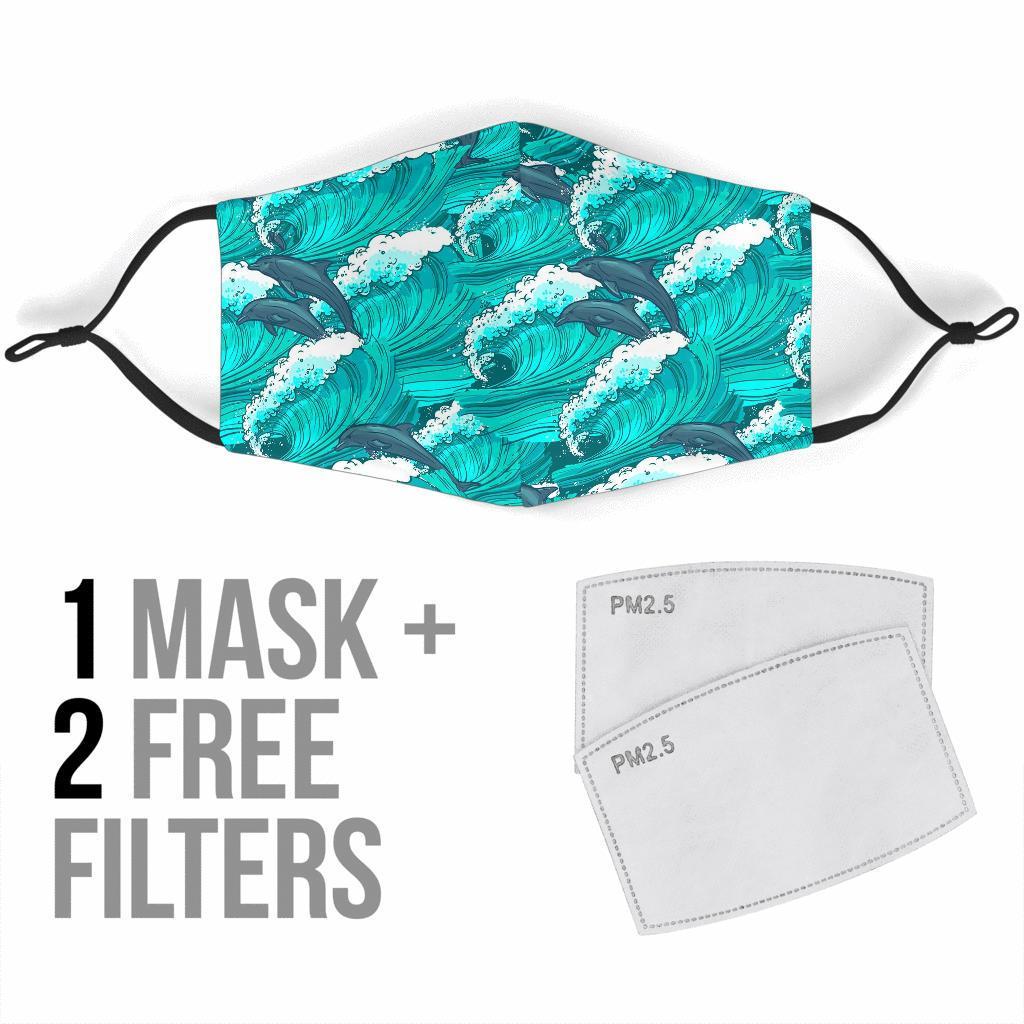 Dolphin Wave Pattern Print Face Mask-grizzshop