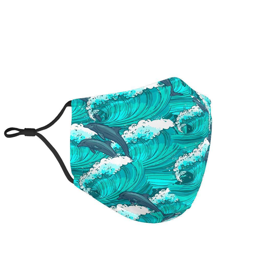 Dolphin Wave Pattern Print Face Mask-grizzshop