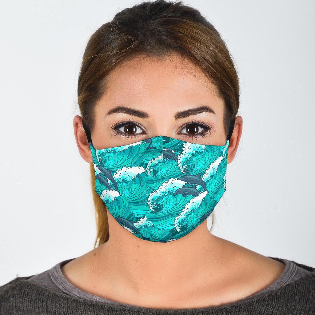 Dolphin Wave Pattern Print Face Mask-grizzshop