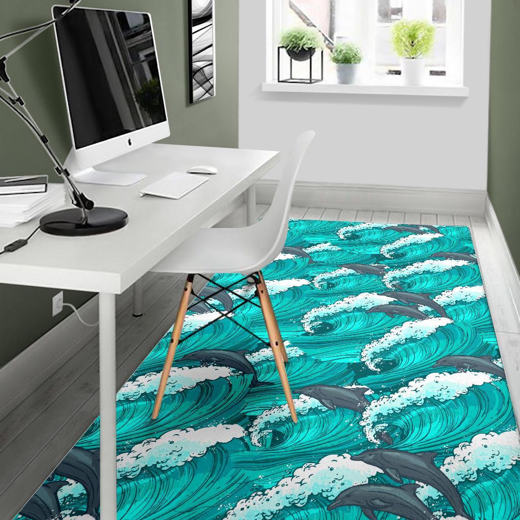 Dolphin Wave Pattern Print Floor Mat-grizzshop